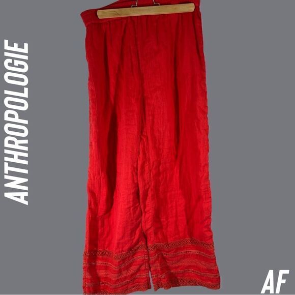ANTHROPOLOGIE BY SATURDAY/SUNDAY RED EMBROIDERED PANTS NEW SMALL - Picture 1 of 4